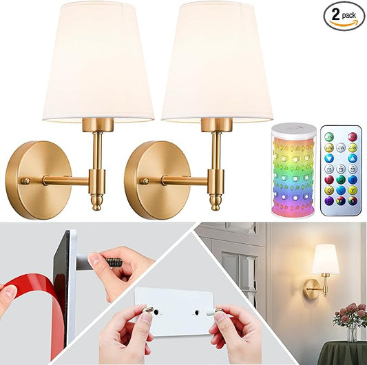 Peel and Stick Wall Sconces, Stick On Wall Sconce Set of 2, Battery Operated