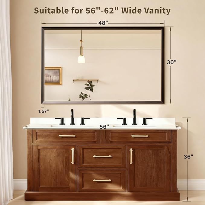 Retro Copper Effect Framed Wall Mirror, 30x48 Rectangle Mirror,