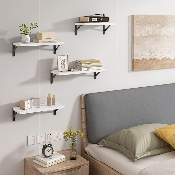 YGEOMER Floating Shelves for Wall, Different Sizes White Wall Shelves for