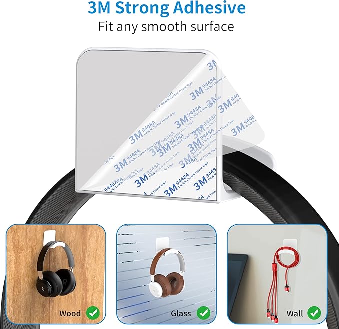 SOKUSIN Headphone Stand Headset Holder - Adhesive Gaming Earphones Hanger, Universal Desk Wall Mount Hook for All Headphone/Controller, Compatible with Beats, AirPods Max,Sony, JBL (White)