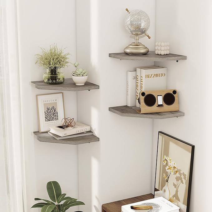 Corner Shelves 4-Pack for Bathroom & Kitchen, Space-Saving Floating Corner Wall