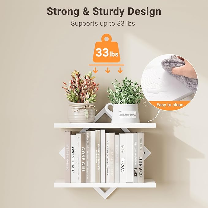 ELYKEN Floating Shelves for Wall, 2-Tier Wall Mounted Storage Shelves for Books