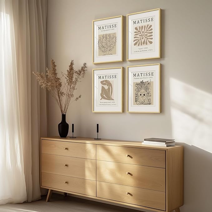 Framed Matisse Neutral Wall Art, Abstract Modern Minimalist Botanical Prints