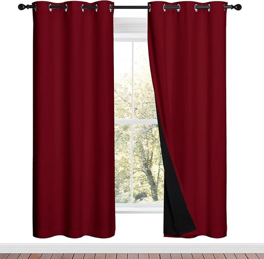 NICETOWN 100% Blackout Window Curtain Panels, Burgundy Red, 2 Pieces, 42-inch