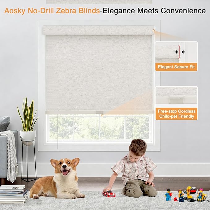 AOSKY No Drill Cordless Blackout Roller Shades