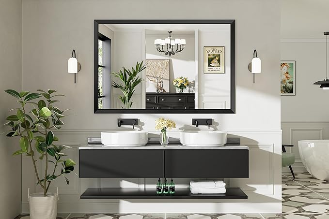 Briivue 60x40 Inch Black Bathroom Mirror