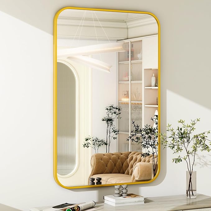 Easly 26 x 38 Inch Bathroom Mirror, Rounded Rectangular Vanity Mirror