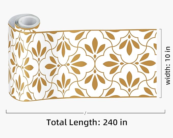 FLFK Wallpaper Border Gold and White Patterns Peel and Stick Wall Border Self