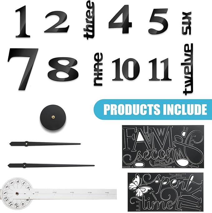 Junkin 3D Large Frameless DIY Wall Clock Modern Decor Family Quote Wall