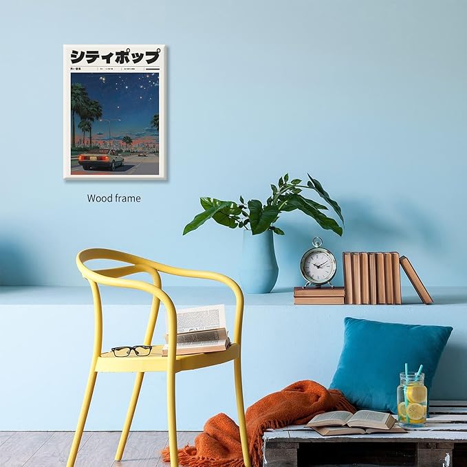 Vintage Japanese Framed Wall Art 90s Vaporwave Aesthetic Print Asian Music