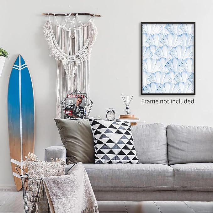 Light Blue Shell Poster Vintage Coastal Cowgirl Wall Art Modern Fashion Preppy