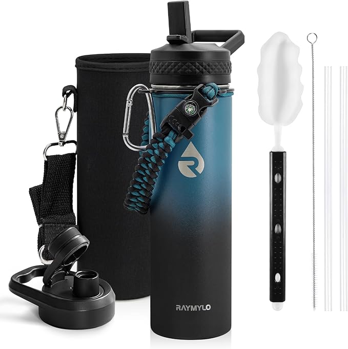 Insulated Water Bottle 20 oz, Triple Wall Vacuum Stainless Steel (Cold for 48 Hrs), Leak Proof & Non-BPA, Kids Water Bottle Jug for School with Straw Spout Lids, Indigo/Black