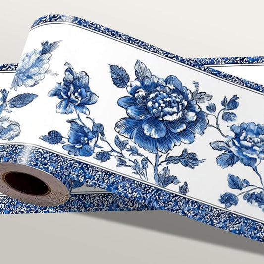 Blue Floral Wallpaper Border 196x4 Inch Vintage Peel and Stick Wall Border