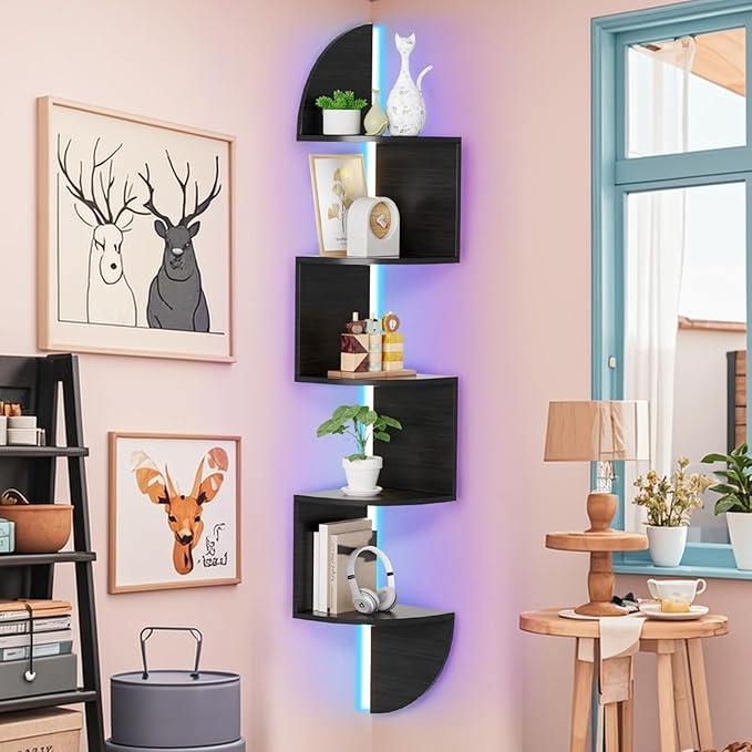 Waipfaru Corner Shelf, 5 Tier Bookshelf