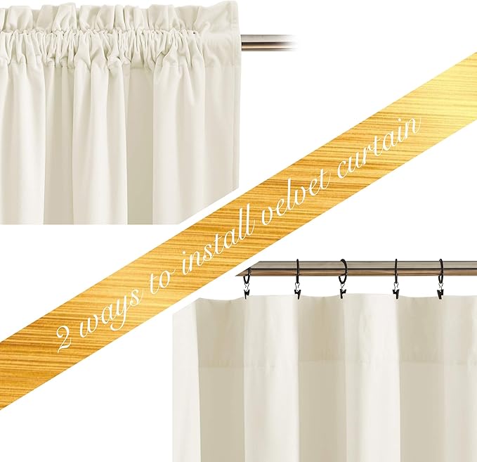 NICETOWN Ivory White Velvet Curtains 90" Length 42" Wide, Luxury and Thick