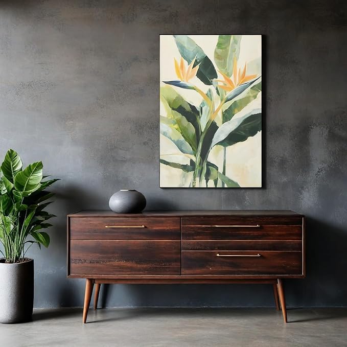 JolyWell Hand-paintd Botanical Canvas Wall Art Sage Green Leaf Tropical Plant
