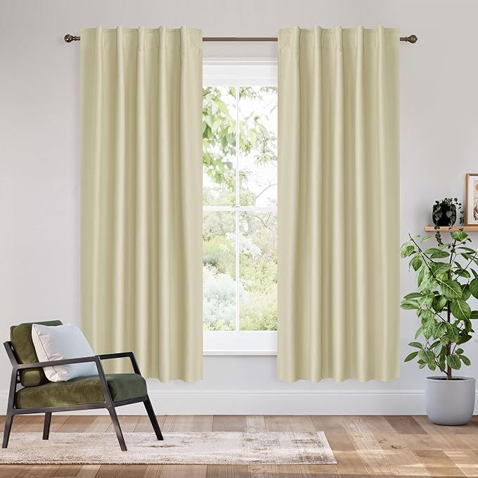 RYB HOME Bedroom Blackout Curtains 63 inches Long, 100% Blackout Thermal