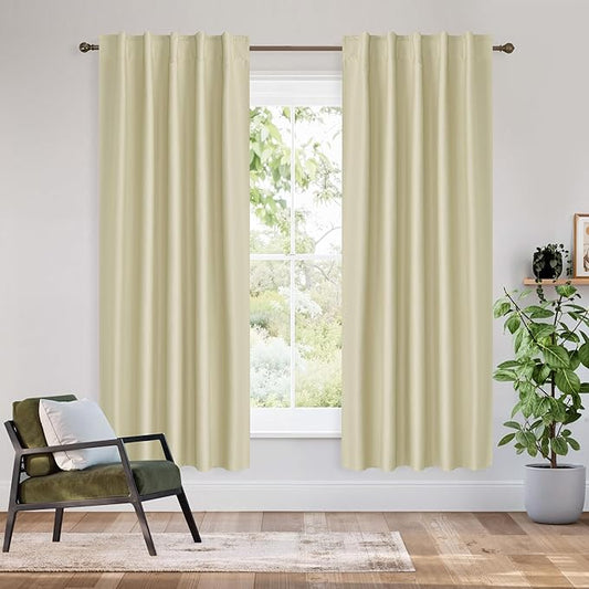RYB HOME Bedroom Blackout Curtains 63 inches Long, 100% Blackout Thermal