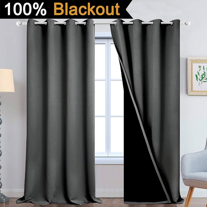 Yakamok 100% Blackout Lined Panels, Thermal Insulated Blackout Curtains