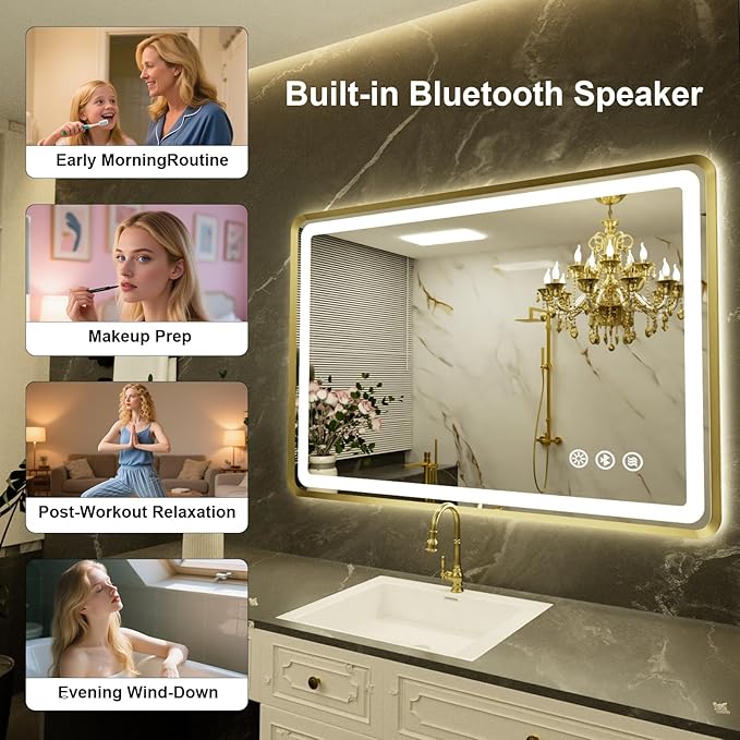24''x36'' Gold Framed LED Bathroom Mirror