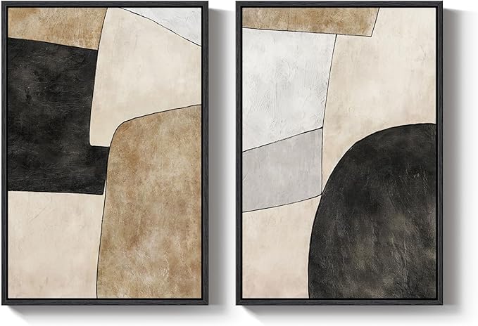 Framed Beige Black Abstract Wall Art