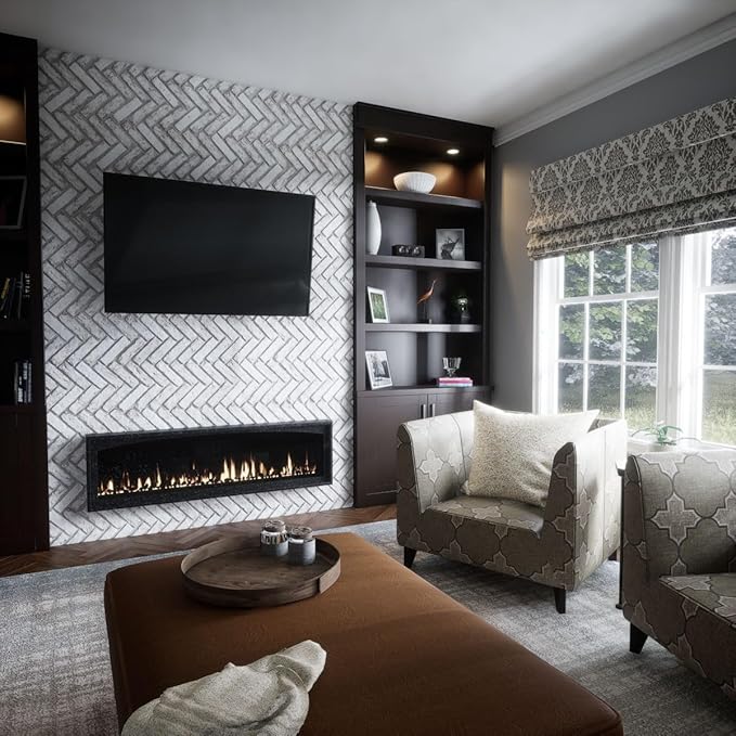 EverStone Herringbone Faux Brick Panel, 46 1/2"W x 25 1/4"H x 1"D, Rustic White