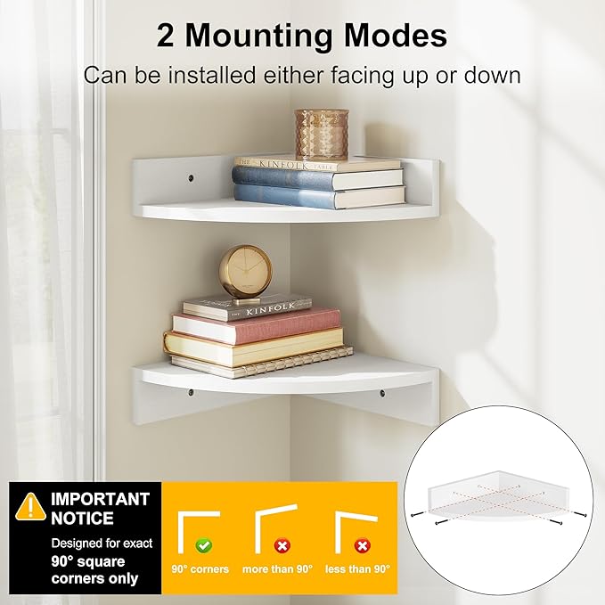 Alsonerbay White Corner Shelf Wall Mount, Rustic Wood Shelves