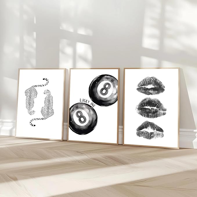 BOKPEN Trendy Black and White Leopard Canvas Wall Art, Funky Y2k Lucky 8 Ball