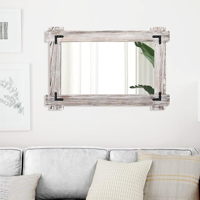 MeMoreCool White Farmhouse Bathroom Mirror 24x36 Inch, Wood Framed Decorative