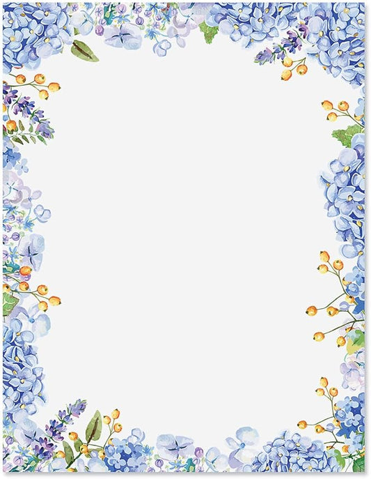 Current Hydrangeas Floral Letter Paper - Spring Stationery Papers With Decorative Hydrangeas Border, Printable Holiday, Wedding & Bridal Shower, & Invitation Sheets, Set of 25, 8 1/2" x 11"