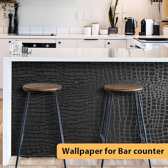 Arthome 17"×240" Black Crocodile Peel and Stick Wallpaper, Charcoal Black