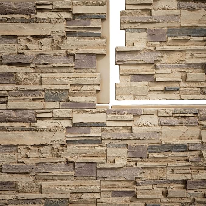 EverStone Cascade Faux Stone Panel, 48 5/8"W x 24 3/4"H x 1 1/4"D, Adobe Color