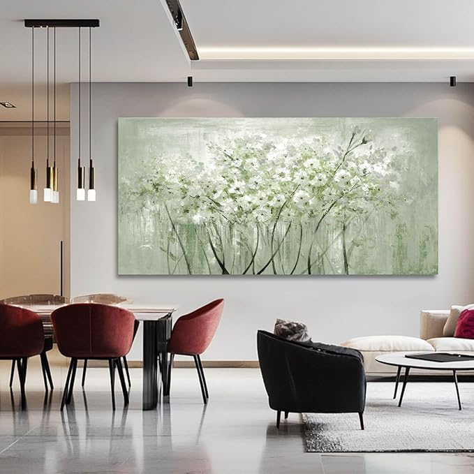 MLART99 Green and White Wall Art Home Decor Wildflower Wall Decorations Canvas