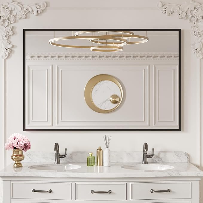 LOAAO 50"X30" Black Rectangle Bathroom Mirror Wall, Matte Black Aluminum Alloy