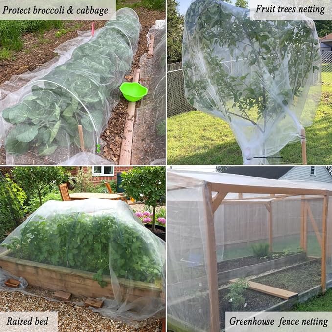 10X10Ft Garden Netting Pest Barrier – Ultra Fine Mesh Netting Plant Covers & Row Cover, Protects Vegetables, Fruits, Flowers from Mosquitoes, Insects, Birds, Deer & Squirrels