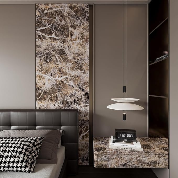 BAYYA Extra Wide Marble Granite Peel and Stick Wallpaper Brown Thicken