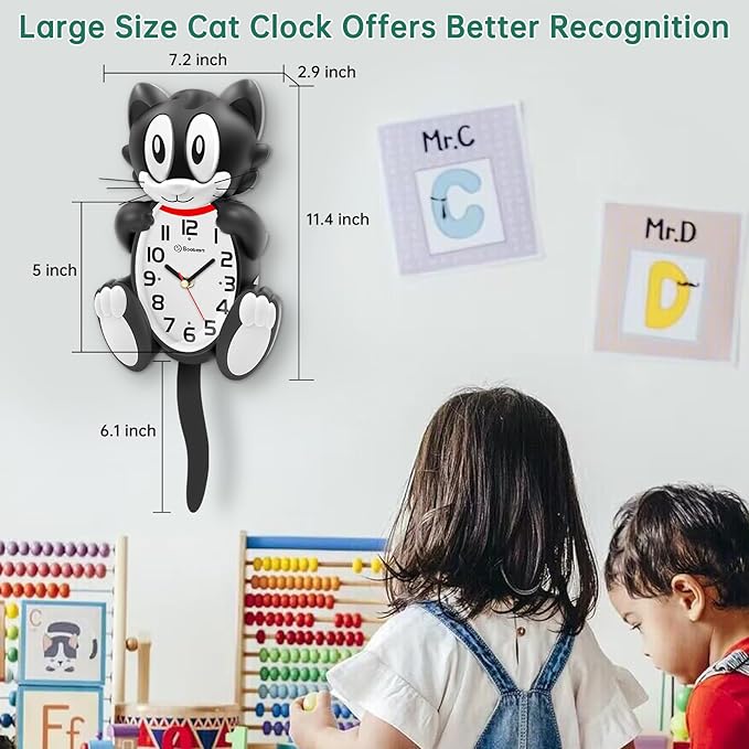 Soobest 18 Inch 3D Large Cat Wall Clock Battery Operated Silent Non Ticking