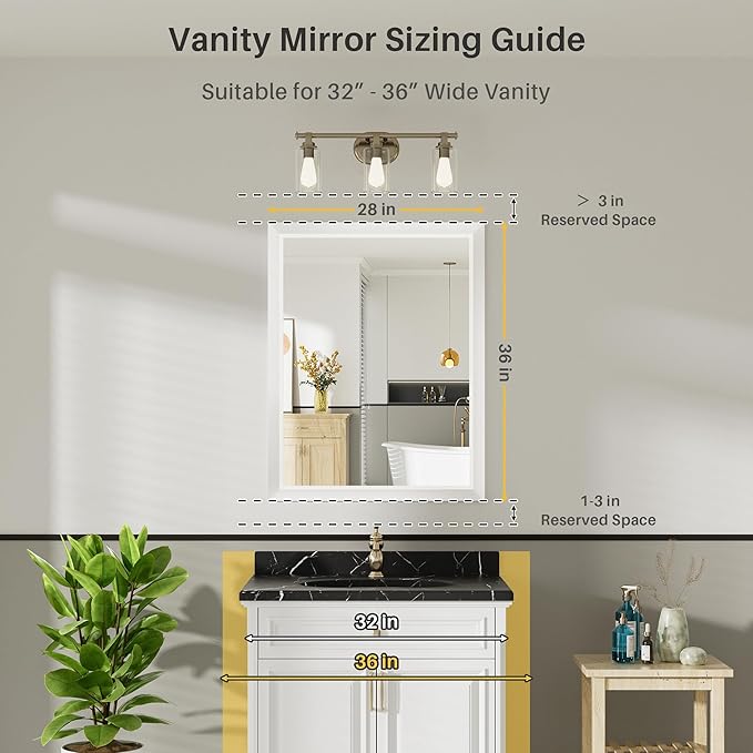 28x36 Inch White Bathroom Mirror
