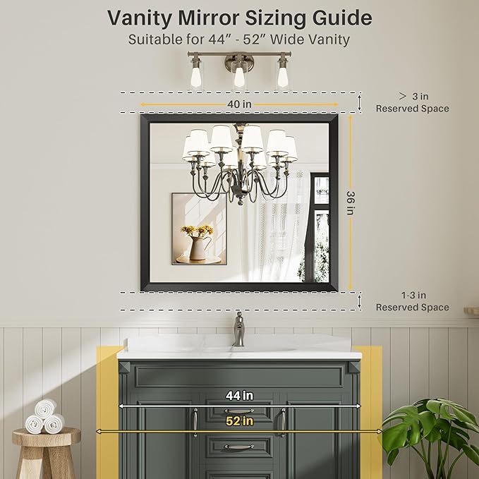 Briivue 40x36 Inch Black Bathroom Mirror