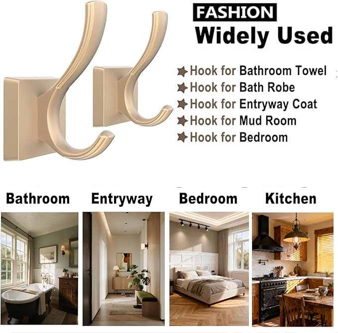 TOFIIGREM Gold Hooks for Wall, Heavy Duty Thick Aluminum Alloy Entry Coat Hooks