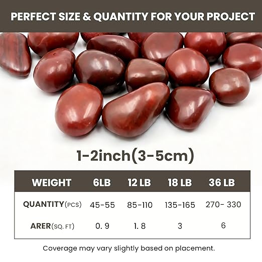 Red River Rocks Outdoor Landscaping- 1-2inch Polished Pebble for Plants- Garden Decorative Stones-Large Plant Rocks,Ideal for Aquarium, Home Decor-6LB