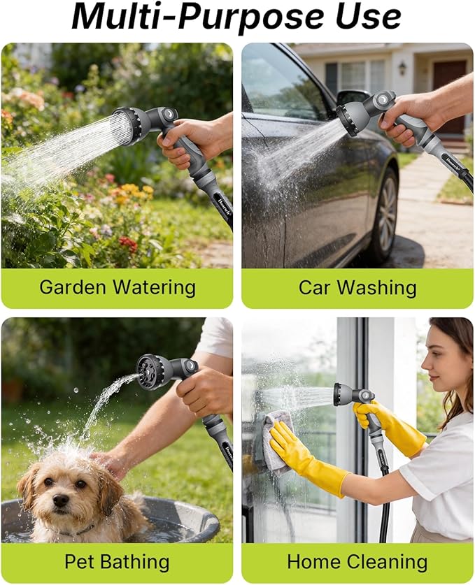 Garden Hose, Flexible Ultra Lightweight Durable, Kink-Free Water Hose with 10 Function Sprayer - Non-Shrinking, Easy to Store, All-Weather, High-Pressure, Black (100 FT)