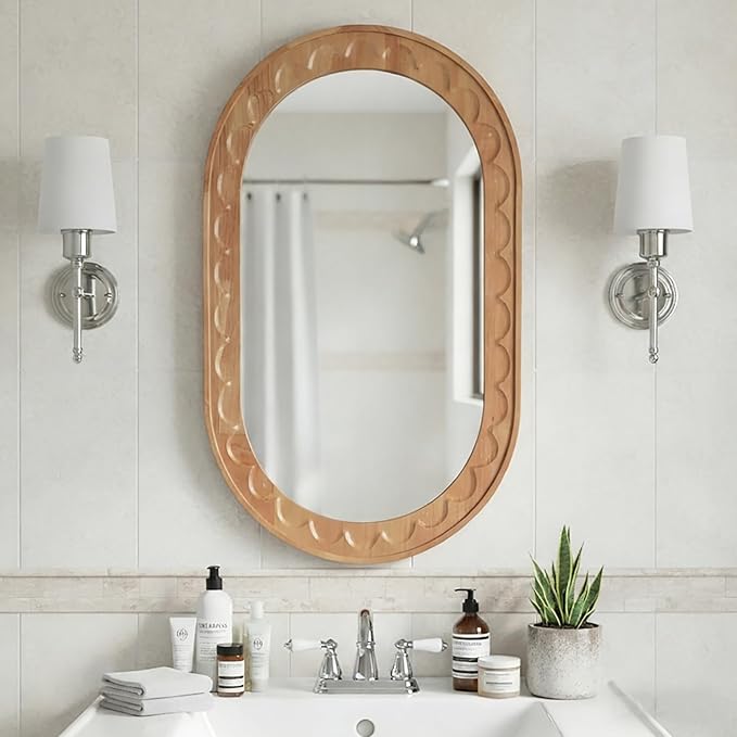 Wood Bathroom Mirror, 30 x 18 Inch Wood Wall Mirror