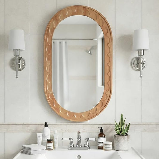 Wood Bathroom Mirror, 30 x 18 Inch Wood Wall Mirror