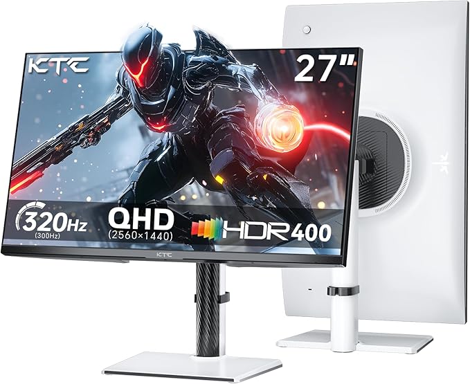 KTC 27 Inch White Gaming Monitor 300Hz/320Hz, QHD 1440P Fast IPS Computer Monitor with Adaptive FreeSync, HDR400, Height/Pivot/Swivel/Tilt Adjustable, DP&HDMI, H27E6