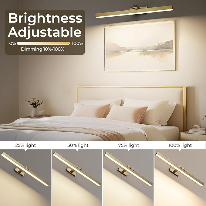 Afyuol Picture Lights for Wall, Brushed Gold Battery Operated Picture Light