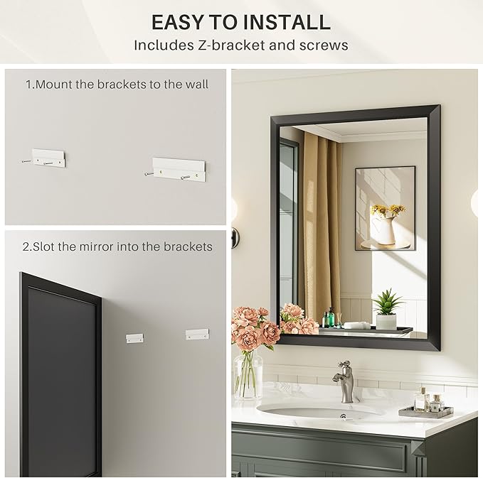 Briivue 48x30 Inch Black Bathroom Mirror