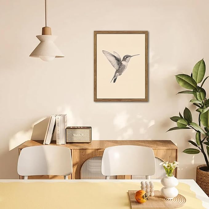 Vintage Framed Wall Art, Birds Canvas Prints, Hummingbird Sketch Painting