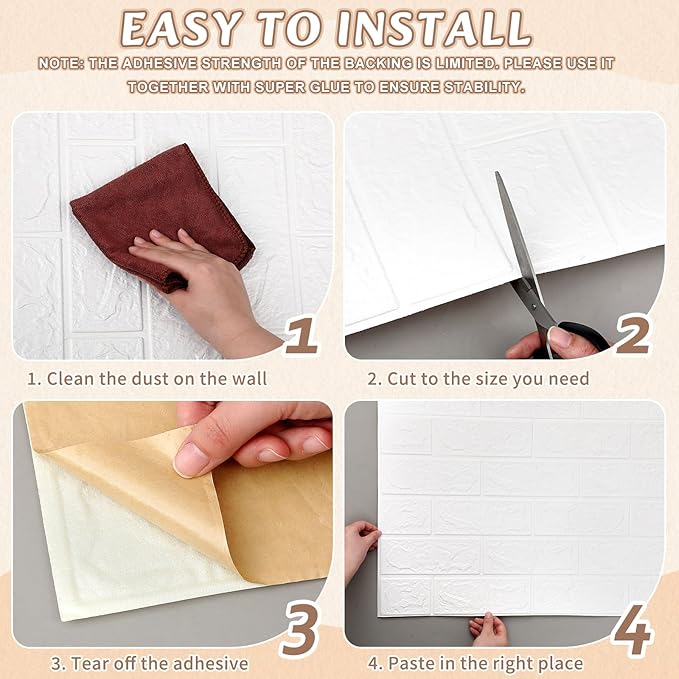 Hahafelt 1 Pcs 32 x 2.3 ft 3D Wall Panel, Faux Brick Wall Panel White Peel and