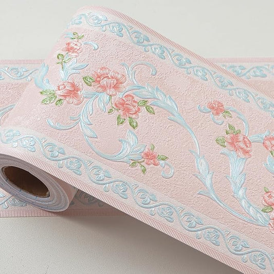 AbaBoorty 394"X4.1"Pink Flower Wallpaper Border Peel and Stick 3D Pattern Wall